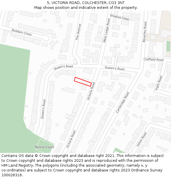 5, VICTORIA ROAD, COLCHESTER, CO3 3NT: Location map and indicative extent of plot