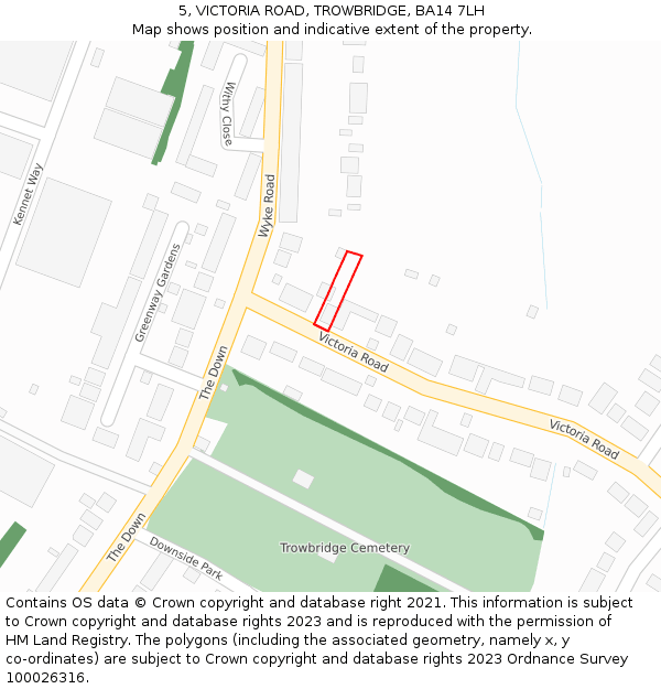 5, VICTORIA ROAD, TROWBRIDGE, BA14 7LH: Location map and indicative extent of plot