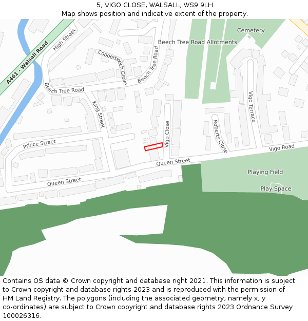 5, VIGO CLOSE, WALSALL, WS9 9LH: Location map and indicative extent of plot