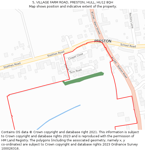 5, VILLAGE FARM ROAD, PRESTON, HULL, HU12 8QH: Location map and indicative extent of plot