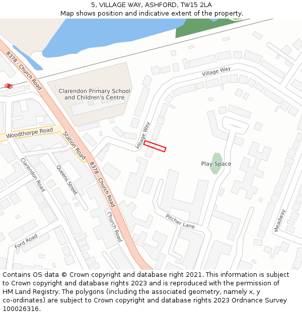 5, VILLAGE WAY, ASHFORD, TW15 2LA: Location map and indicative extent of plot