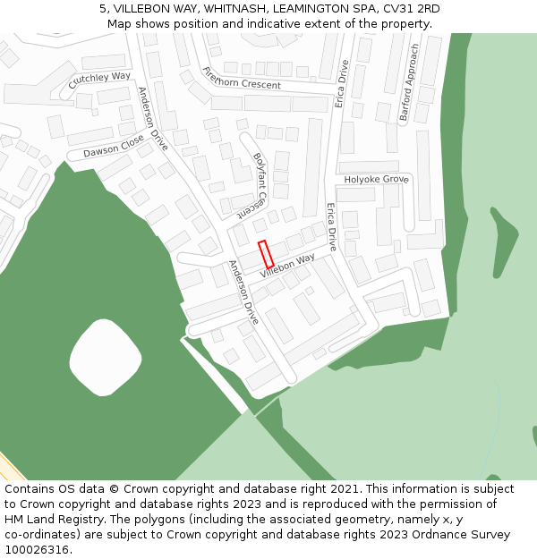 5, VILLEBON WAY, WHITNASH, LEAMINGTON SPA, CV31 2RD: Location map and indicative extent of plot