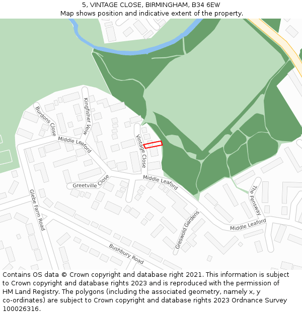 5, VINTAGE CLOSE, BIRMINGHAM, B34 6EW: Location map and indicative extent of plot