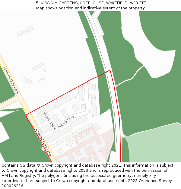 5, VIRGINIA GARDENS, LOFTHOUSE, WAKEFIELD, WF3 3TE: Location map and indicative extent of plot