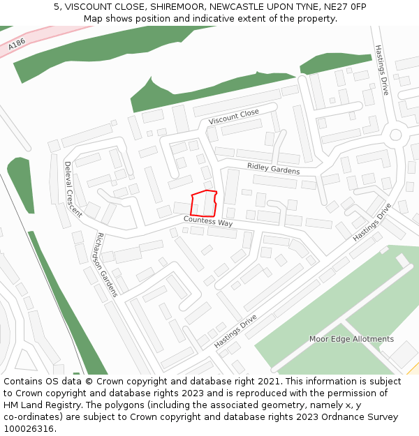 5, VISCOUNT CLOSE, SHIREMOOR, NEWCASTLE UPON TYNE, NE27 0FP: Location map and indicative extent of plot