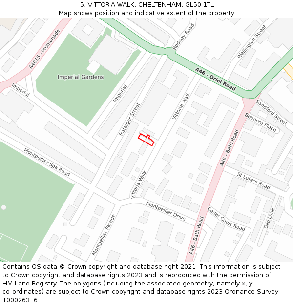 5, VITTORIA WALK, CHELTENHAM, GL50 1TL: Location map and indicative extent of plot