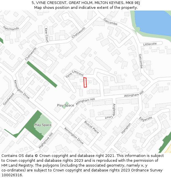 5, VYNE CRESCENT, GREAT HOLM, MILTON KEYNES, MK8 9EJ: Location map and indicative extent of plot