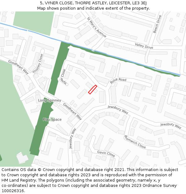 5, VYNER CLOSE, THORPE ASTLEY, LEICESTER, LE3 3EJ: Location map and indicative extent of plot