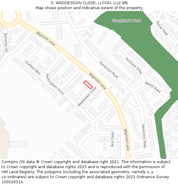 5, WADDESDON CLOSE, LUTON, LU2 9RJ: Location map and indicative extent of plot