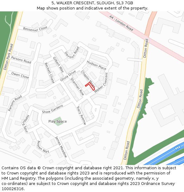 5, WALKER CRESCENT, SLOUGH, SL3 7GB: Location map and indicative extent of plot