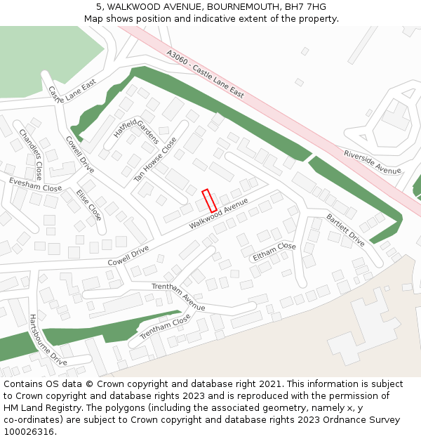 5, WALKWOOD AVENUE, BOURNEMOUTH, BH7 7HG: Location map and indicative extent of plot