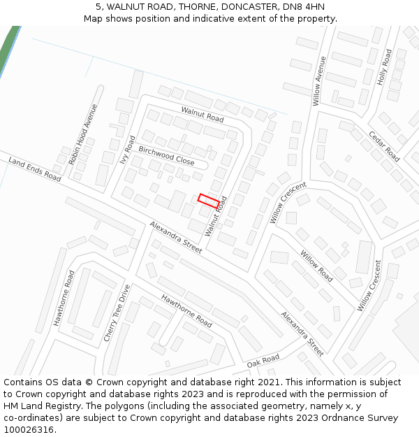 5, WALNUT ROAD, THORNE, DONCASTER, DN8 4HN: Location map and indicative extent of plot