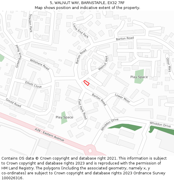 5, WALNUT WAY, BARNSTAPLE, EX32 7RF: Location map and indicative extent of plot