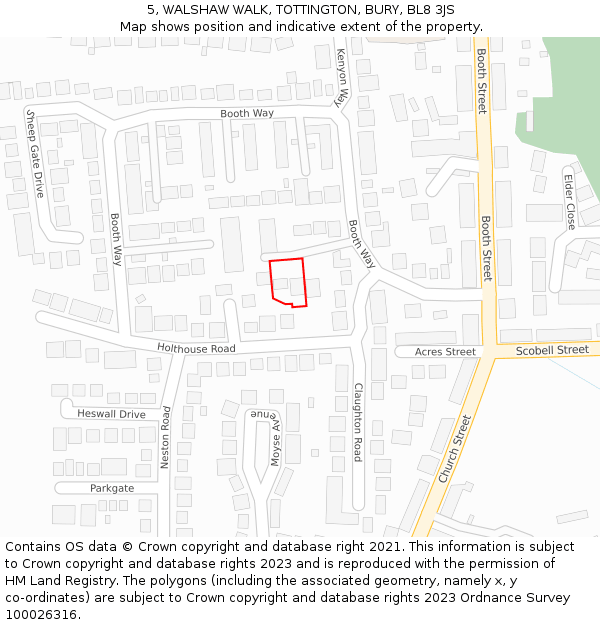 5, WALSHAW WALK, TOTTINGTON, BURY, BL8 3JS: Location map and indicative extent of plot