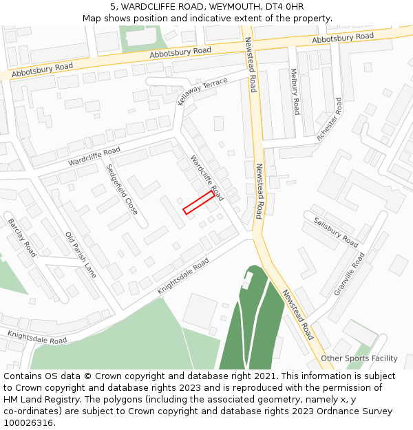 5, WARDCLIFFE ROAD, WEYMOUTH, DT4 0HR: Location map and indicative extent of plot