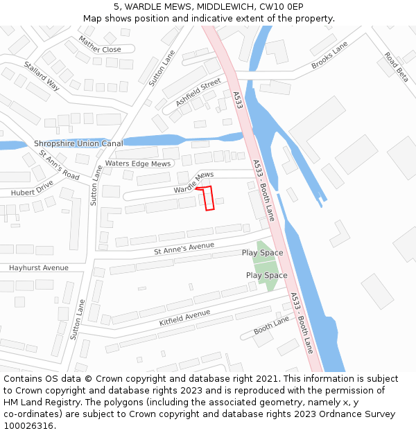 5, WARDLE MEWS, MIDDLEWICH, CW10 0EP: Location map and indicative extent of plot