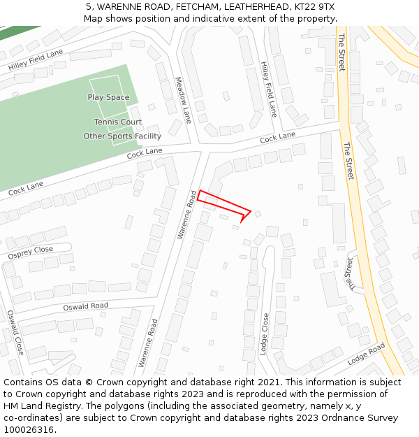 5, WARENNE ROAD, FETCHAM, LEATHERHEAD, KT22 9TX: Location map and indicative extent of plot