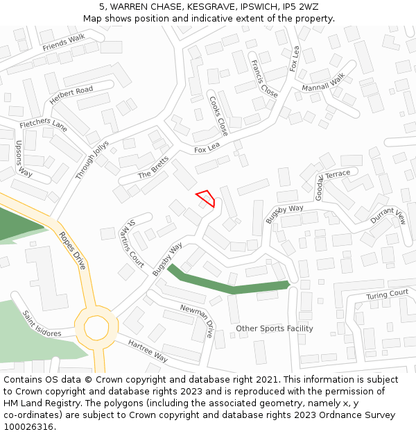 5, WARREN CHASE, KESGRAVE, IPSWICH, IP5 2WZ: Location map and indicative extent of plot