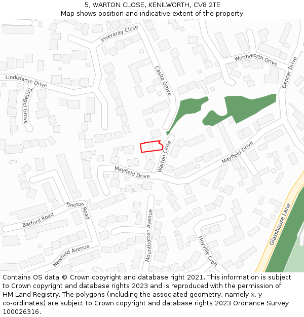 5, WARTON CLOSE, KENILWORTH, CV8 2TE: Location map and indicative extent of plot