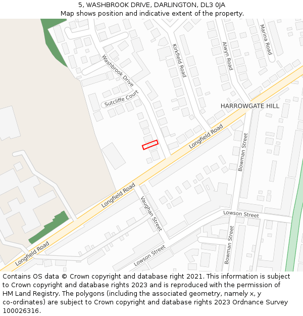 5, WASHBROOK DRIVE, DARLINGTON, DL3 0JA: Location map and indicative extent of plot