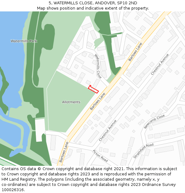 5, WATERMILLS CLOSE, ANDOVER, SP10 2ND: Location map and indicative extent of plot