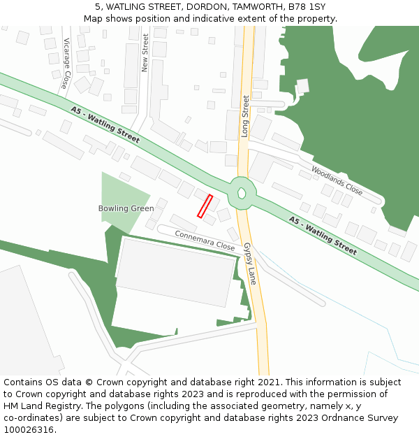 5, WATLING STREET, DORDON, TAMWORTH, B78 1SY: Location map and indicative extent of plot