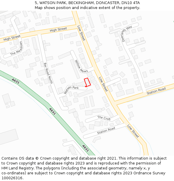 5, WATSON PARK, BECKINGHAM, DONCASTER, DN10 4TA: Location map and indicative extent of plot