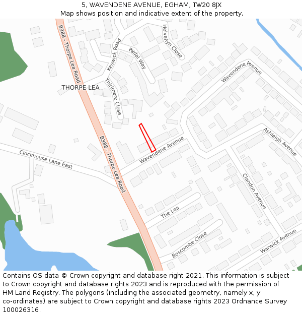 5, WAVENDENE AVENUE, EGHAM, TW20 8JX: Location map and indicative extent of plot