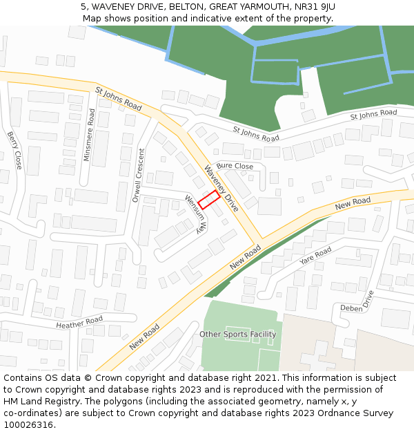 5, WAVENEY DRIVE, BELTON, GREAT YARMOUTH, NR31 9JU: Location map and indicative extent of plot