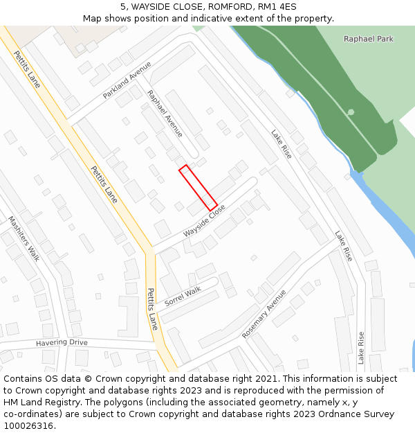 5, WAYSIDE CLOSE, ROMFORD, RM1 4ES: Location map and indicative extent of plot