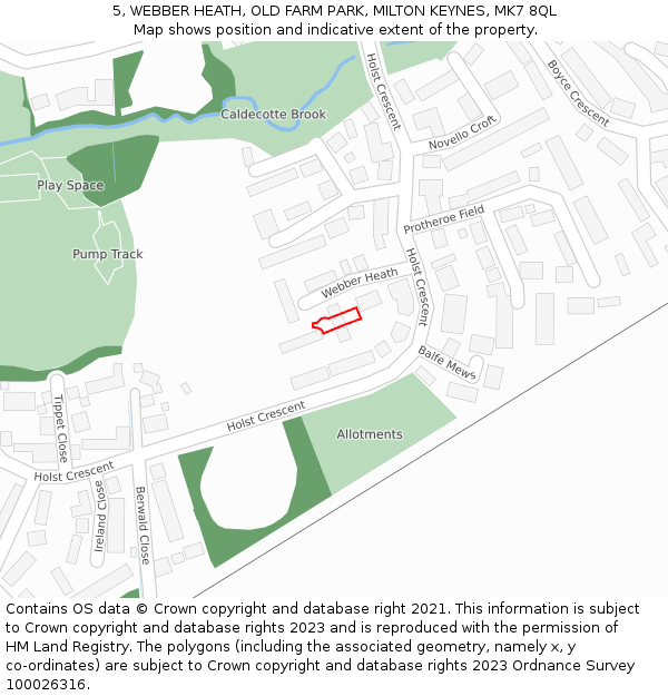 5, WEBBER HEATH, OLD FARM PARK, MILTON KEYNES, MK7 8QL: Location map and indicative extent of plot