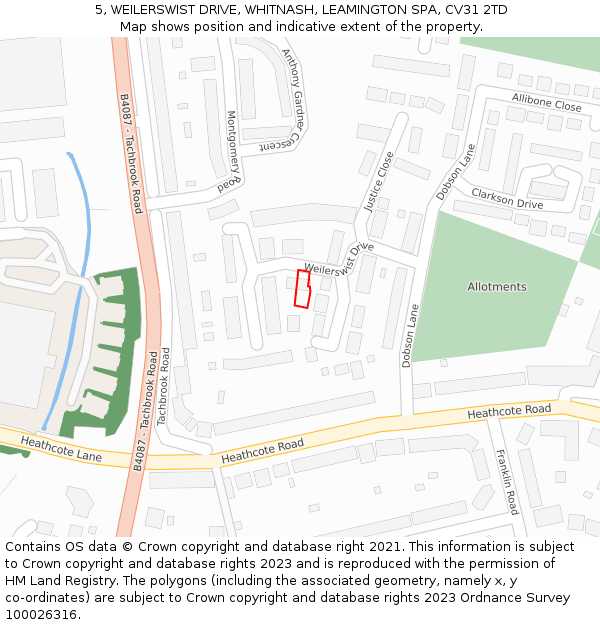 5, WEILERSWIST DRIVE, WHITNASH, LEAMINGTON SPA, CV31 2TD: Location map and indicative extent of plot