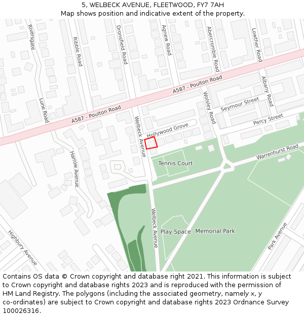 5, WELBECK AVENUE, FLEETWOOD, FY7 7AH: Location map and indicative extent of plot