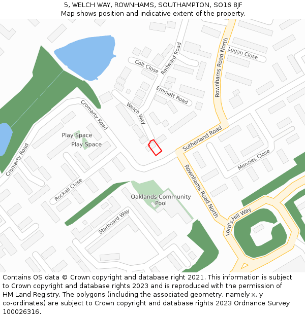 5, WELCH WAY, ROWNHAMS, SOUTHAMPTON, SO16 8JF: Location map and indicative extent of plot