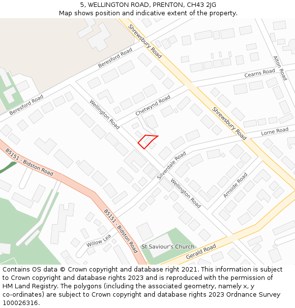 5, WELLINGTON ROAD, PRENTON, CH43 2JG: Location map and indicative extent of plot