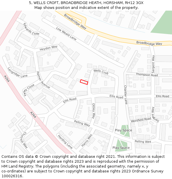 5, WELLS CROFT, BROADBRIDGE HEATH, HORSHAM, RH12 3GX: Location map and indicative extent of plot