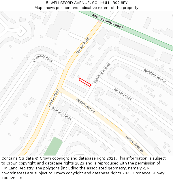 5, WELLSFORD AVENUE, SOLIHULL, B92 8EY: Location map and indicative extent of plot