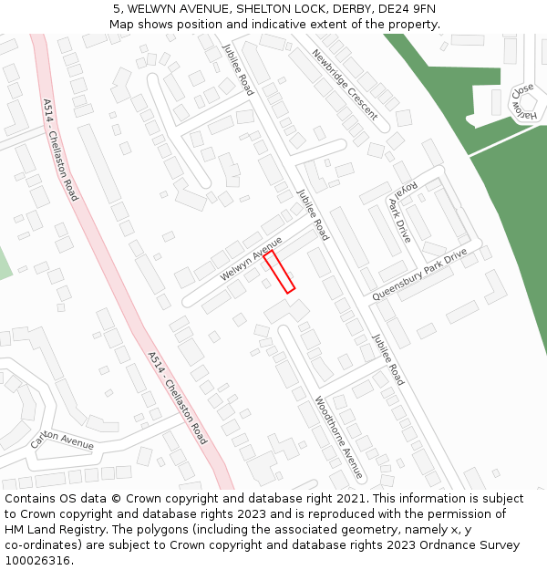 5, WELWYN AVENUE, SHELTON LOCK, DERBY, DE24 9FN: Location map and indicative extent of plot