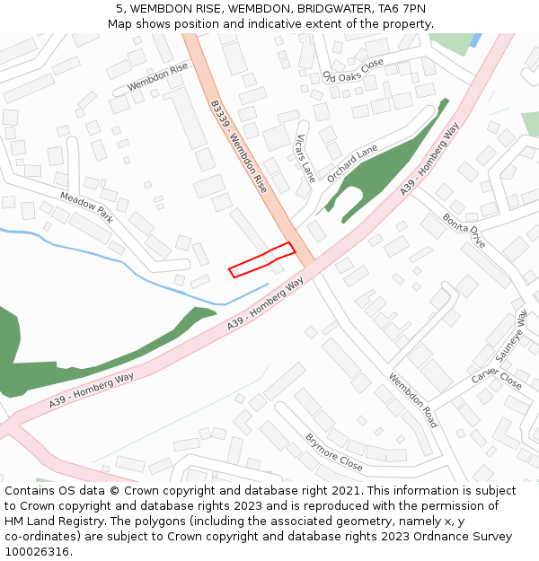 5, WEMBDON RISE, WEMBDON, BRIDGWATER, TA6 7PN: Location map and indicative extent of plot
