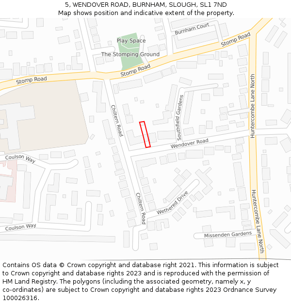 5, WENDOVER ROAD, BURNHAM, SLOUGH, SL1 7ND: Location map and indicative extent of plot