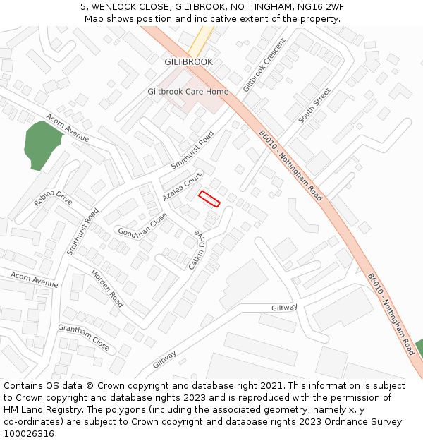 5, WENLOCK CLOSE, GILTBROOK, NOTTINGHAM, NG16 2WF: Location map and indicative extent of plot