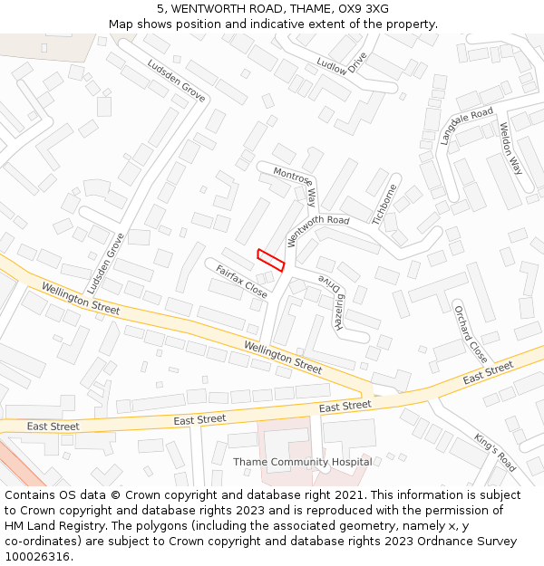 5, WENTWORTH ROAD, THAME, OX9 3XG: Location map and indicative extent of plot