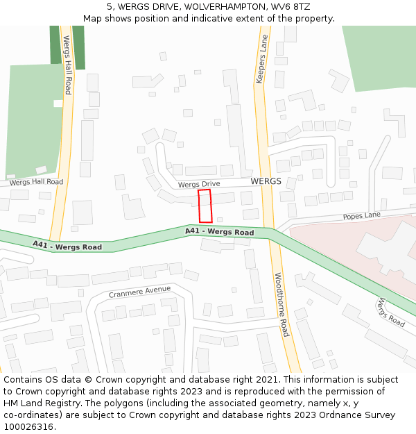 5, WERGS DRIVE, WOLVERHAMPTON, WV6 8TZ: Location map and indicative extent of plot