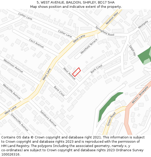 5, WEST AVENUE, BAILDON, SHIPLEY, BD17 5HA: Location map and indicative extent of plot