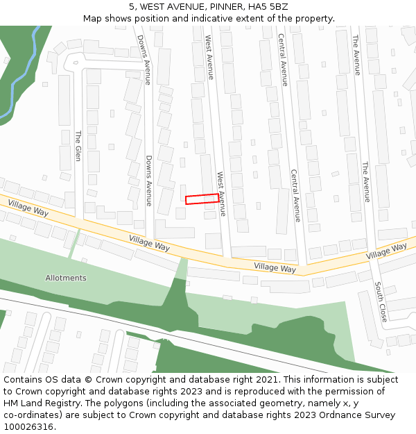 5, WEST AVENUE, PINNER, HA5 5BZ: Location map and indicative extent of plot