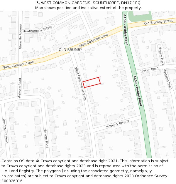 5, WEST COMMON GARDENS, SCUNTHORPE, DN17 1EQ: Location map and indicative extent of plot