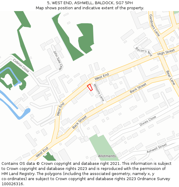 5, WEST END, ASHWELL, BALDOCK, SG7 5PH: Location map and indicative extent of plot