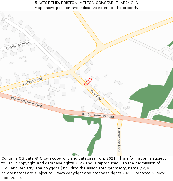 5, WEST END, BRISTON, MELTON CONSTABLE, NR24 2HY: Location map and indicative extent of plot