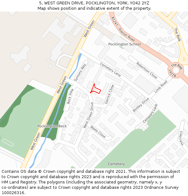 5, WEST GREEN DRIVE, POCKLINGTON, YORK, YO42 2YZ: Location map and indicative extent of plot