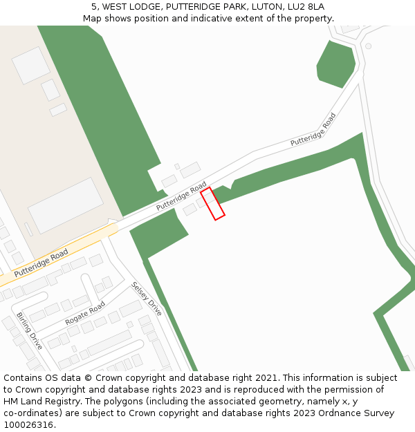 5, WEST LODGE, PUTTERIDGE PARK, LUTON, LU2 8LA: Location map and indicative extent of plot